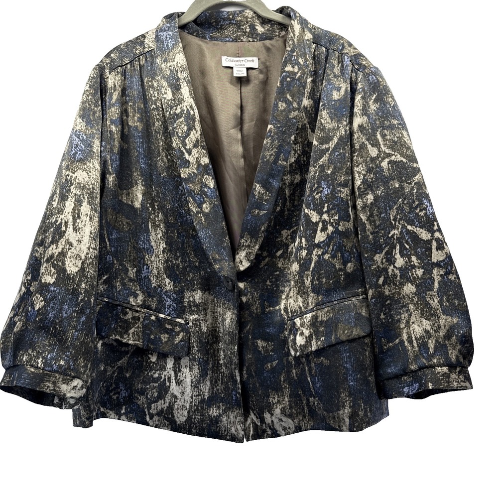 Coldwater Creek Women's Jacket Size PXL Petite Blue Brown Puff Sleeves Lined